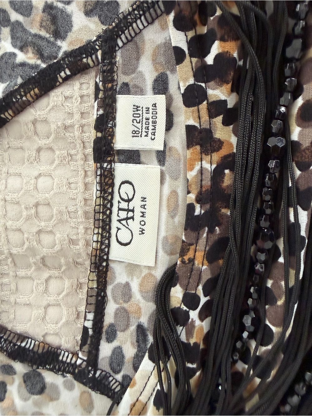 Vintage Cato Animal-Print Scoop Neck Top Attached Beaded Neck 18/20W Y2K Style - Picture 2 of 13